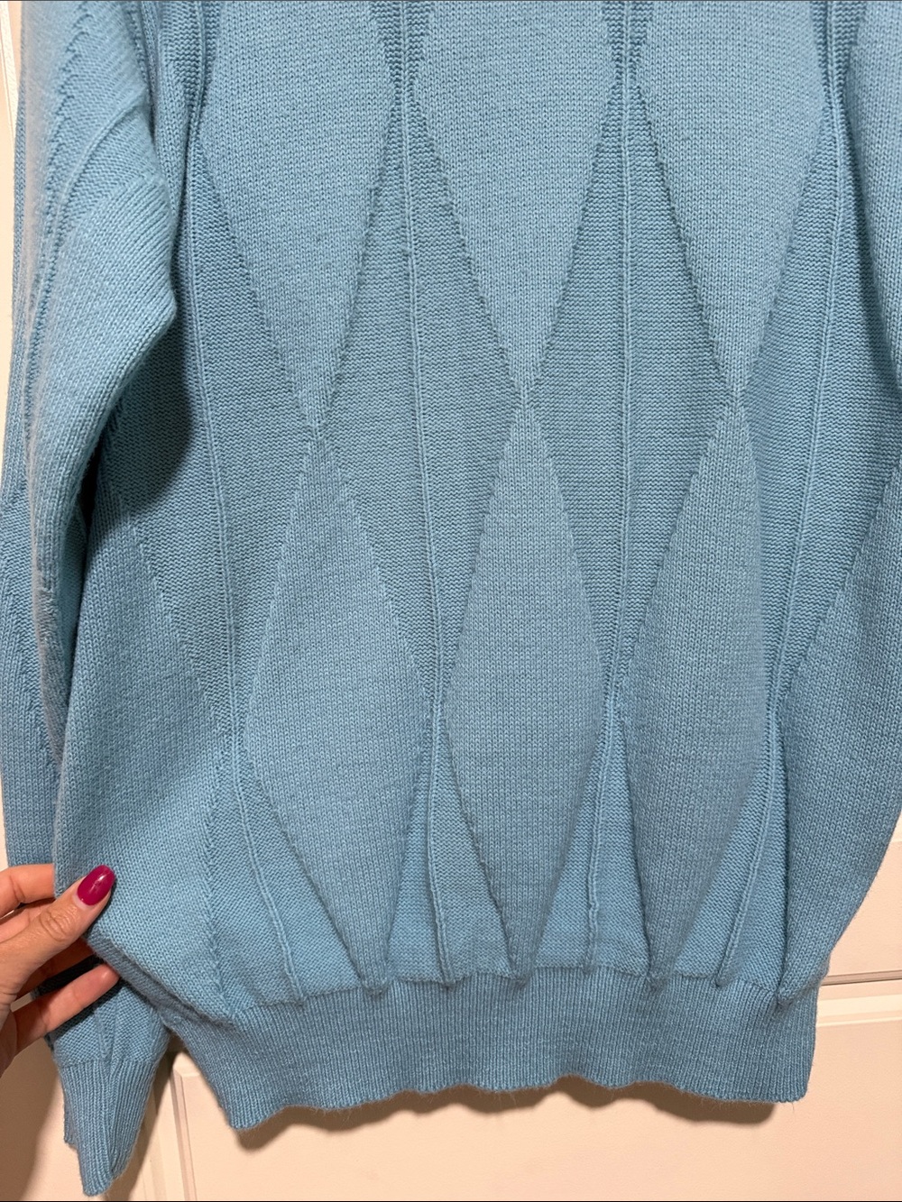 Vintage Christian Dior Woven Blue Sweater Diamond pattern xl made in the USA 90s - Picture 5 of 10